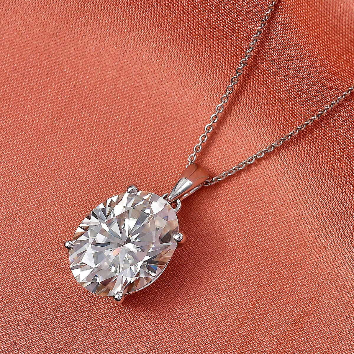 D'Joy Moissanite 10.10 ctw Eternal Solitaire Pendant Necklace in Rhodium Over Sterling Silver 20 Inches  image number 1