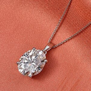 D'Joy Moissanite 10.10 ctw Eternal Solitaire Pendant Necklace in Rhodium Over Sterling Silver 20 Inches 