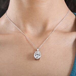 D'Joy Moissanite 10.10 ctw Eternal Solitaire Pendant Necklace in Rhodium Over Sterling Silver 20 Inches 