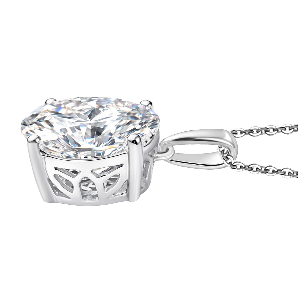 D'Joy Moissanite 10.10 ctw Eternal Solitaire Pendant Necklace in Rhodium Over Sterling Silver 20 Inches  image number 3