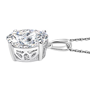 D'Joy Moissanite 10.10 ctw Eternal Solitaire Pendant Necklace in Rhodium Over Sterling Silver 20 Inches 