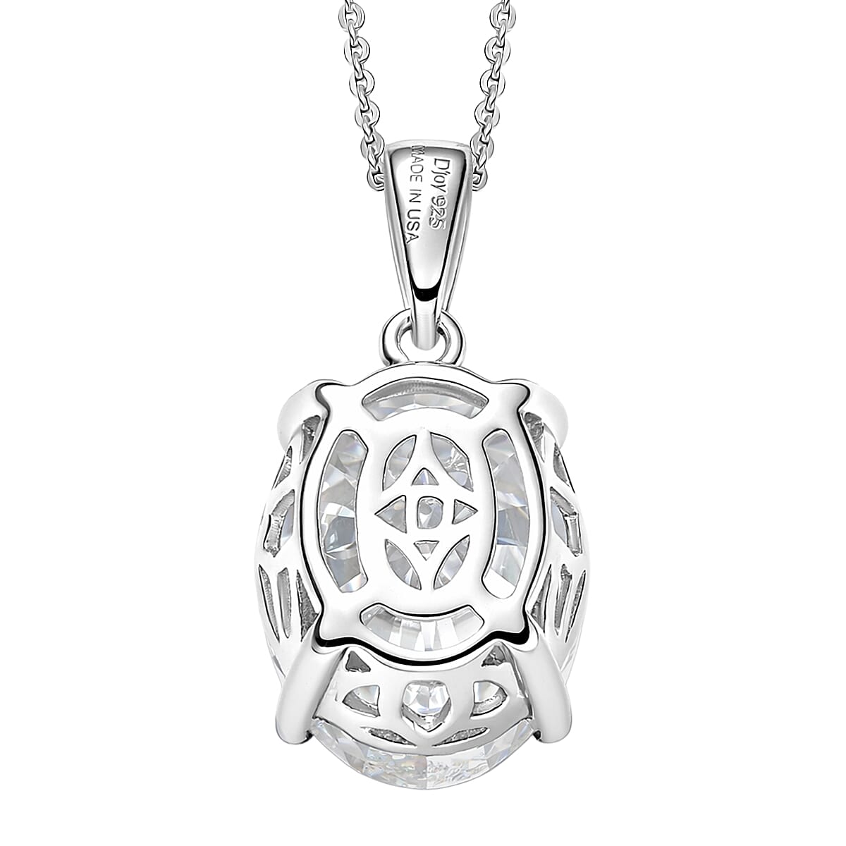 D'Joy Moissanite 10.10 ctw Eternal Solitaire Pendant Necklace in Rhodium Over Sterling Silver 20 Inches 