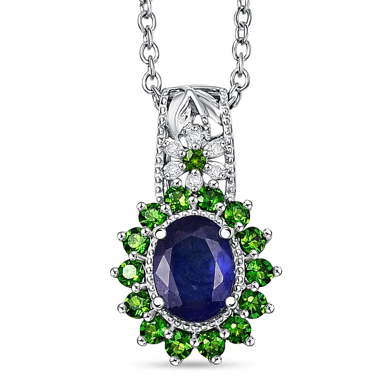 EverTrue Masoala Sapphire (D) and Multi Gemstone 2.50 ctw Pendant in Platinum Bond with Stainless Steel Necklace (20 Inches)