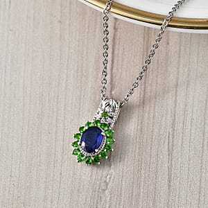 EverTrue Masoala Sapphire (D) and Multi Gemstone 2.50 ctw Pendant in Platinum Bond with Stainless Steel Necklace (20 Inches)