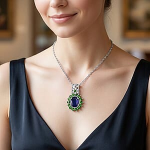 EverTrue Masoala Sapphire (D) and Multi Gemstone 2.50 ctw Pendant in Platinum Bond with Stainless Steel Necklace (20 Inches)