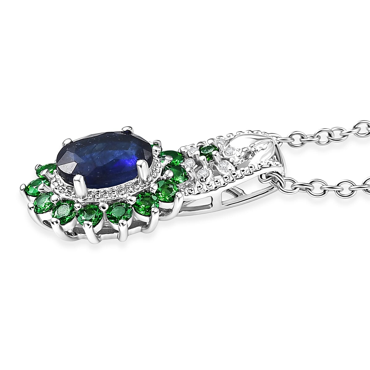 EverTrue Masoala Sapphire (D) and Multi Gemstone 2.50 ctw Pendant in Platinum Bond with Stainless Steel Necklace (20 Inches) image number 3