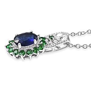 EverTrue Masoala Sapphire (D) and Multi Gemstone 2.50 ctw Pendant in Platinum Bond with Stainless Steel Necklace (20 Inches)