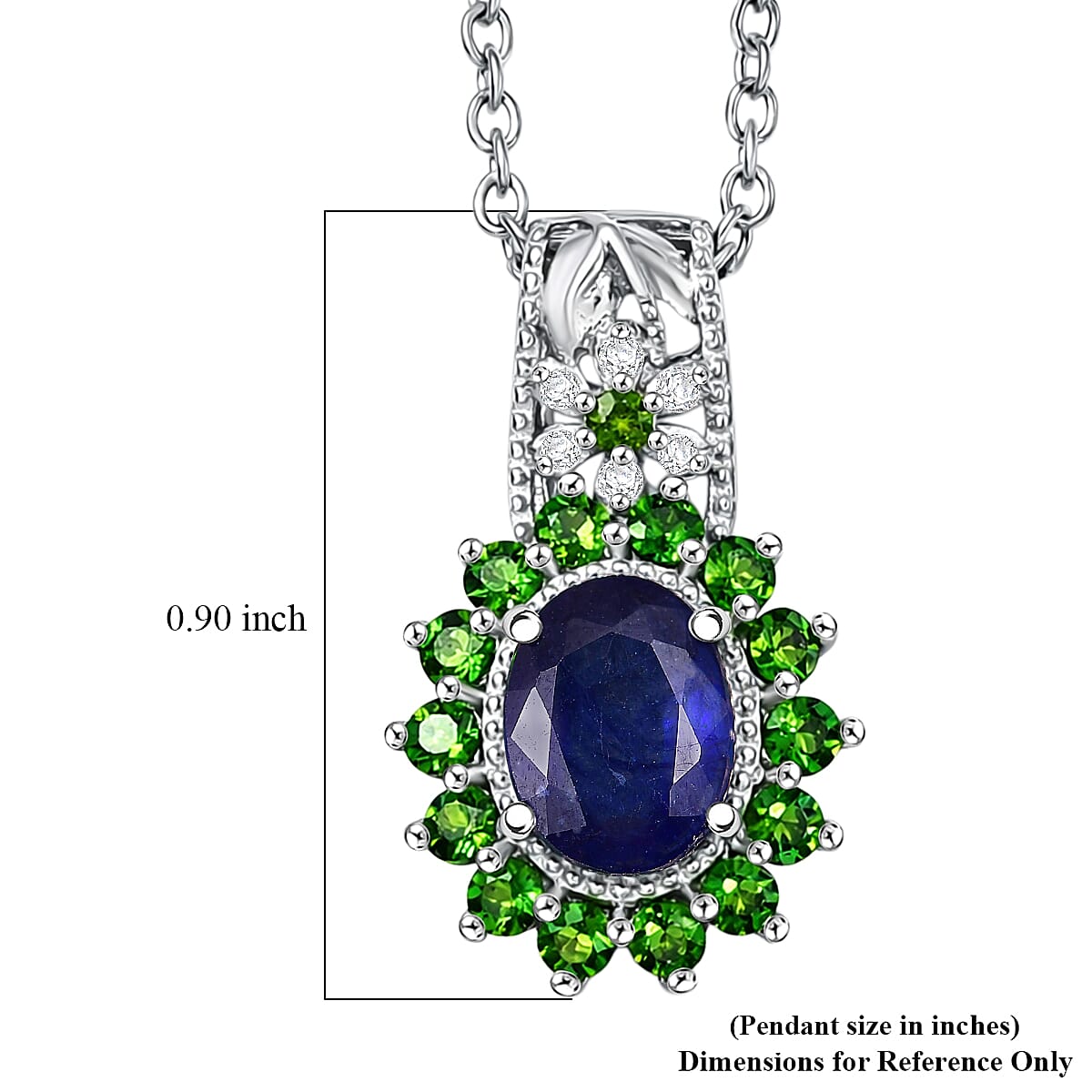EverTrue Masoala Sapphire (D) and Multi Gemstone 2.50 ctw Pendant in Platinum Bond with Stainless Steel Necklace (20 Inches) image number 5