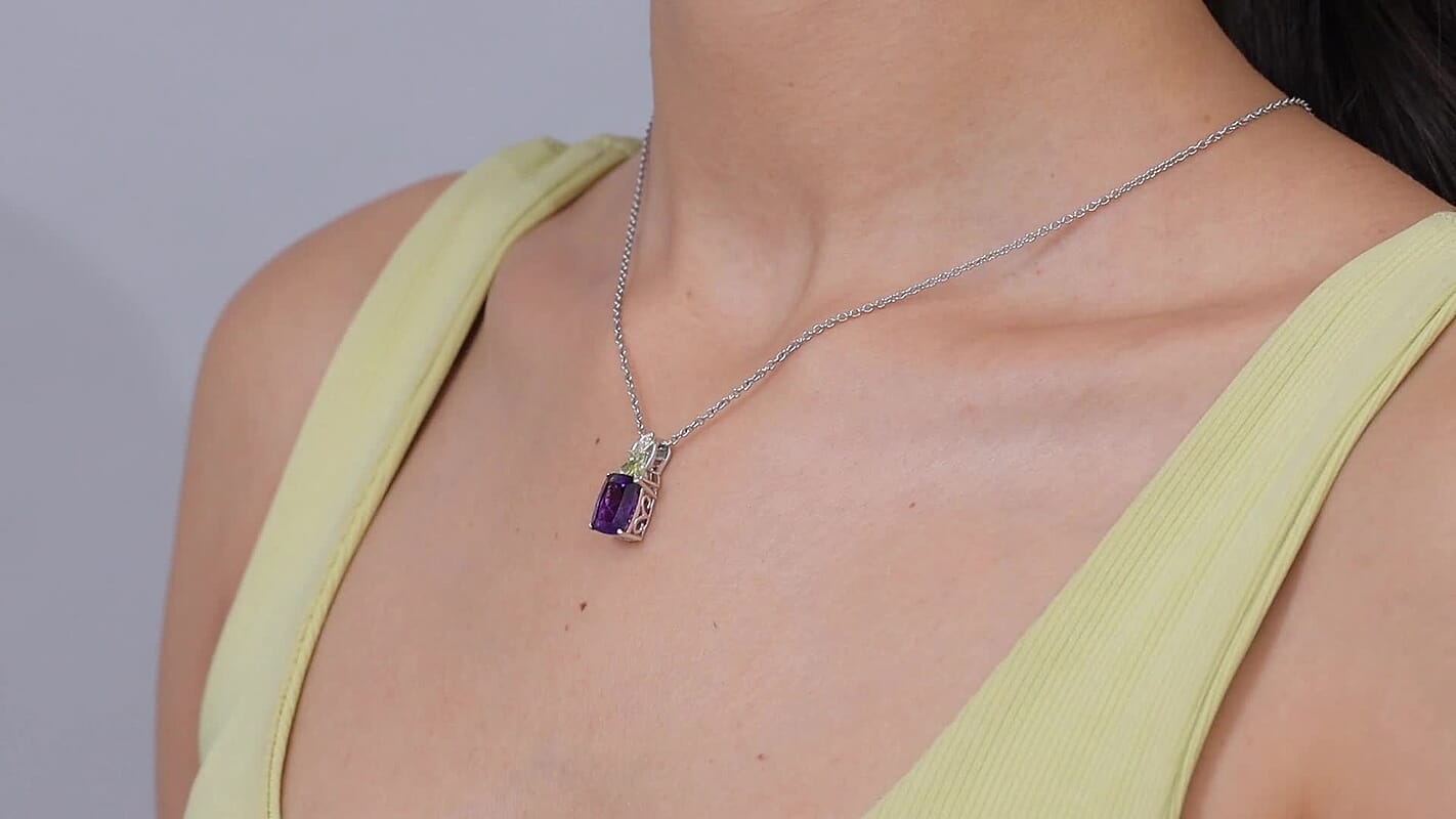 EverTrue African Amethyst, Multi Gemstone Pendant in 18K YG Plated and Platinum Bond with Stainless Steel Necklace (20 Inches) 5.35 ctw