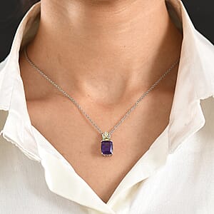 EverTrue African Amethyst and Multi Gemstone 5.35 ctw Pendant in 18K YG Plated and Platinum Bond with Stainless Steel Necklace 20 Inches