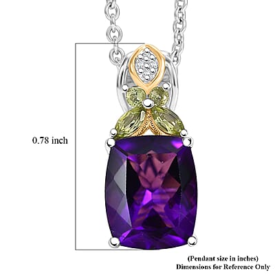 EverTrue African Amethyst and Multi Gemstone 5.35 ctw Pendant in 18K YG Plated and Platinum Bond with Stainless Steel Necklace 20 Inches