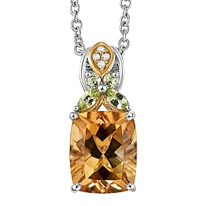 EverTrue Brazilan Citrine and Multi Gemstone 4.50 ctw Pendant in 18K YG Plated and Platinum Bond with Stainless Steel Necklace 20 Inches