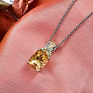 EverTrue Brazilan Citrine and Multi Gemstone 4.50 ctw Pendant in 18K YG Plated and Platinum Bond with Stainless Steel Necklace 20 Inches