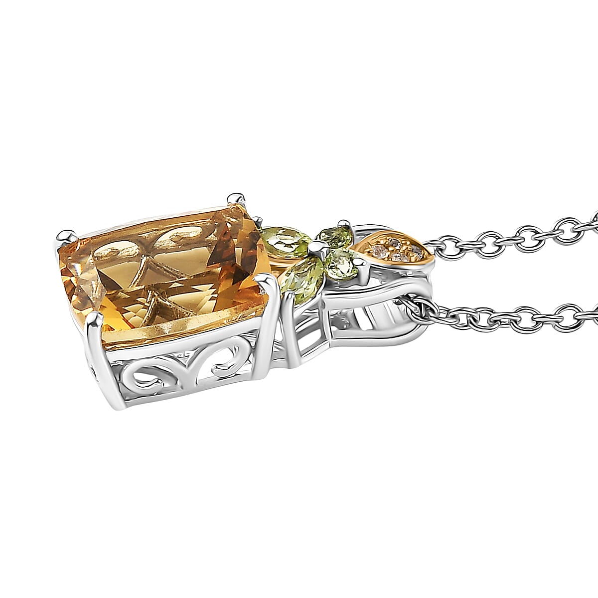 EverTrue Brazilan Citrine and Multi Gemstone 4.50 ctw Pendant in 18K YG Plated and Platinum Bond with Stainless Steel Necklace 20 Inches image number 3