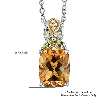 EverTrue Brazilan Citrine and Multi Gemstone 4.50 ctw Pendant in 18K YG Plated and Platinum Bond with Stainless Steel Necklace 20 Inches