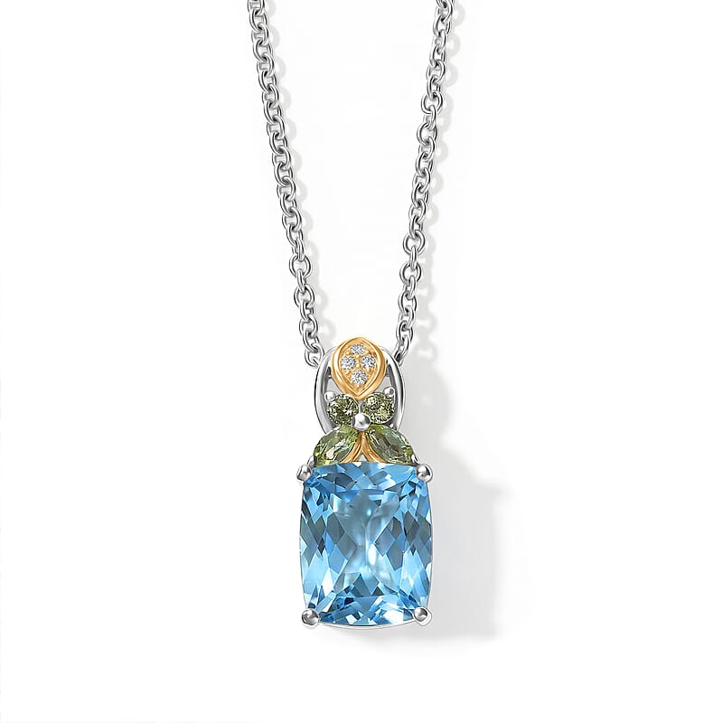 EverTrue Sky Blue Topaz and Multi Gemstone 5.95 ctw Pendant in Platinum Bond with Stainless Steel Necklace 20 Inches