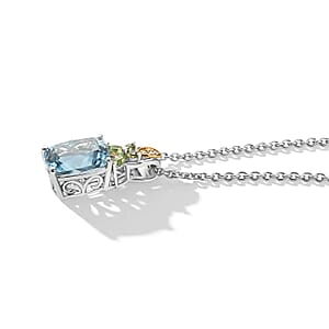 EverTrue Sky Blue Topaz and Multi Gemstone 5.95 ctw Pendant in Platinum Bond with Stainless Steel Necklace 20 Inches