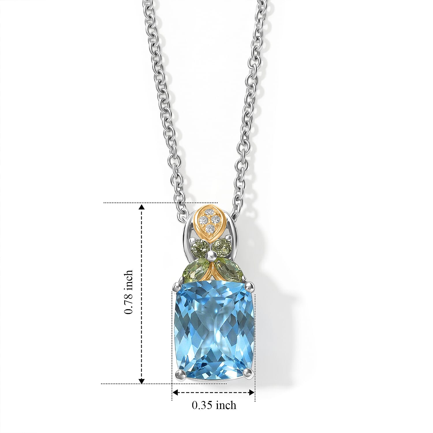 EverTrue Sky Blue Topaz and Multi Gemstone 5.95 ctw Pendant in Platinum Bond with Stainless Steel Necklace 20 Inches