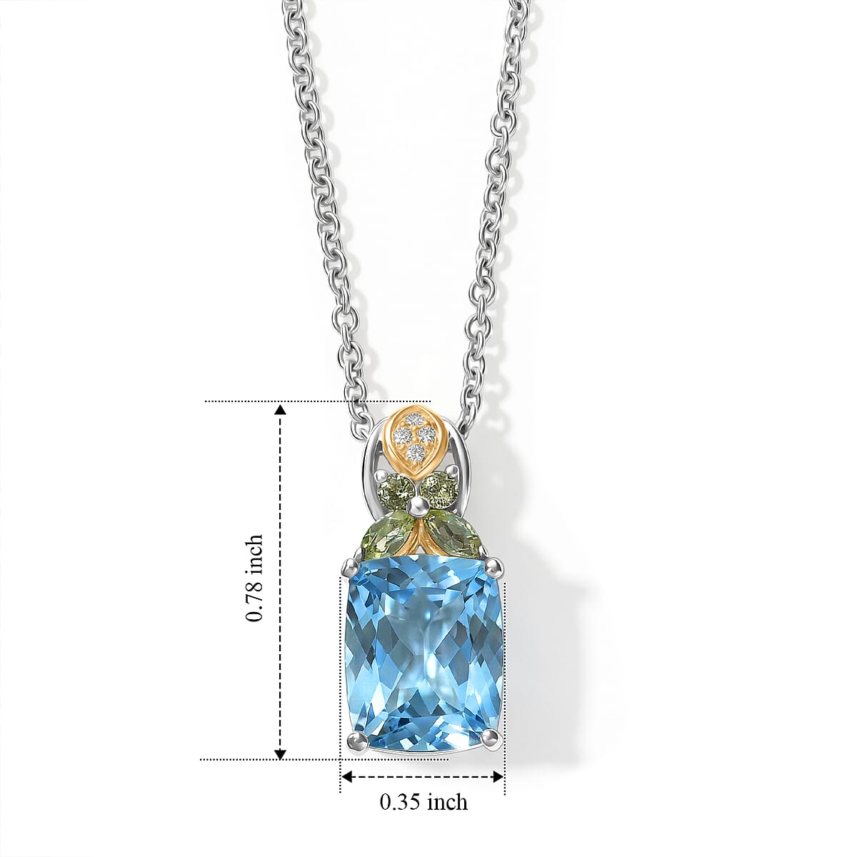 EverTrue Sky Blue Topaz, Multi Gemstone Pendant in Platinum Bond with Stainless Steel Necklace (20 Inches)    5.95 ctw image number 3