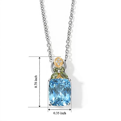 EverTrue Sky Blue Topaz and Multi Gemstone 5.95 ctw Pendant in Platinum Bond with Stainless Steel Necklace 20 Inches