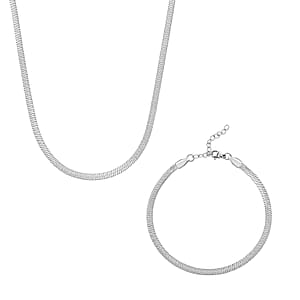 Herringbone Chain Bracelet (8.50In) and Necklace (24 Inches) in Stainless Steel