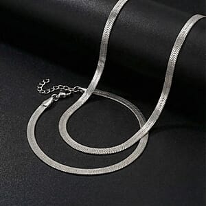 Herringbone Chain Bracelet (8.50In) and Necklace (24 Inches) in Stainless Steel