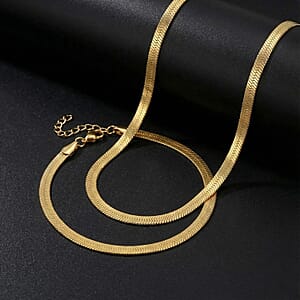 Herringbone Chain Bracelet (8.50In) and Necklace (24 Inches) in ION Plated YG Stainless Steel