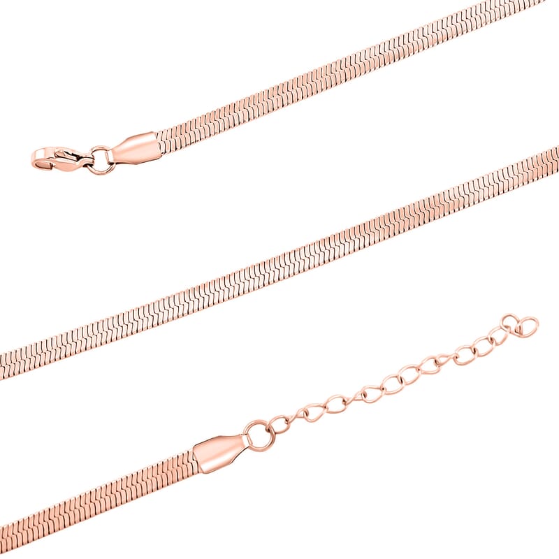 Herringbone Chain Bracelet (8.50In) and Necklace (24 Inches) in ION Plated RG Stainless Steel