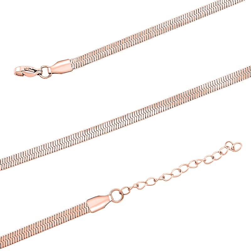 Herringbone Chain Bracelet (8.50In) and Necklace (24 Inches) in ION Plated RG Stainless Steel