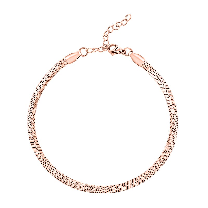 Herringbone Chain Bracelet (8.50In) and Necklace (24 Inches) in ION Plated RG Stainless Steel