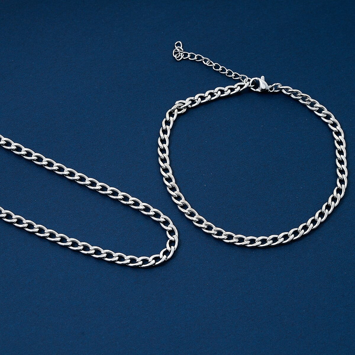 Cuban Chain Bracelet (8.50In) and Necklace (24 Inches) in Stainless Steel image number 1
