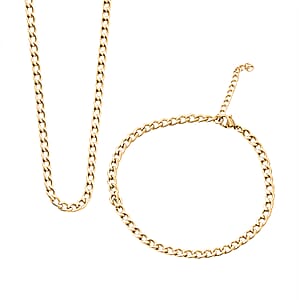 Cuban Chain Bracelet (8.50In) and Necklace (24 Inches) in ION Plated YG Stainless Steel