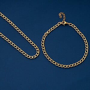 Cuban Chain Bracelet (8.50In) and Necklace (24 Inches) in ION Plated YG Stainless Steel