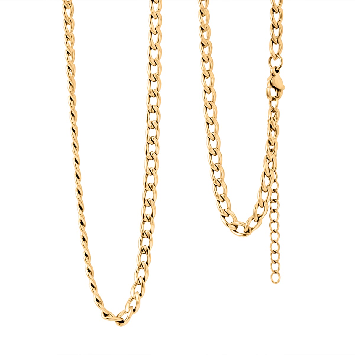 Cuban Chain Bracelet (8.50In) and Necklace (24 Inches) in ION Plated YG Stainless Steel image number 3