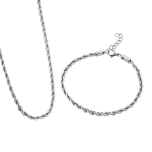 Rope Chain Bracelet (8.50In) and Necklace (24 Inches) in Stainless Steel