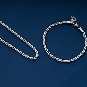 Rope Chain Bracelet (8.50In) and Necklace (24 Inches) in Stainless Steel