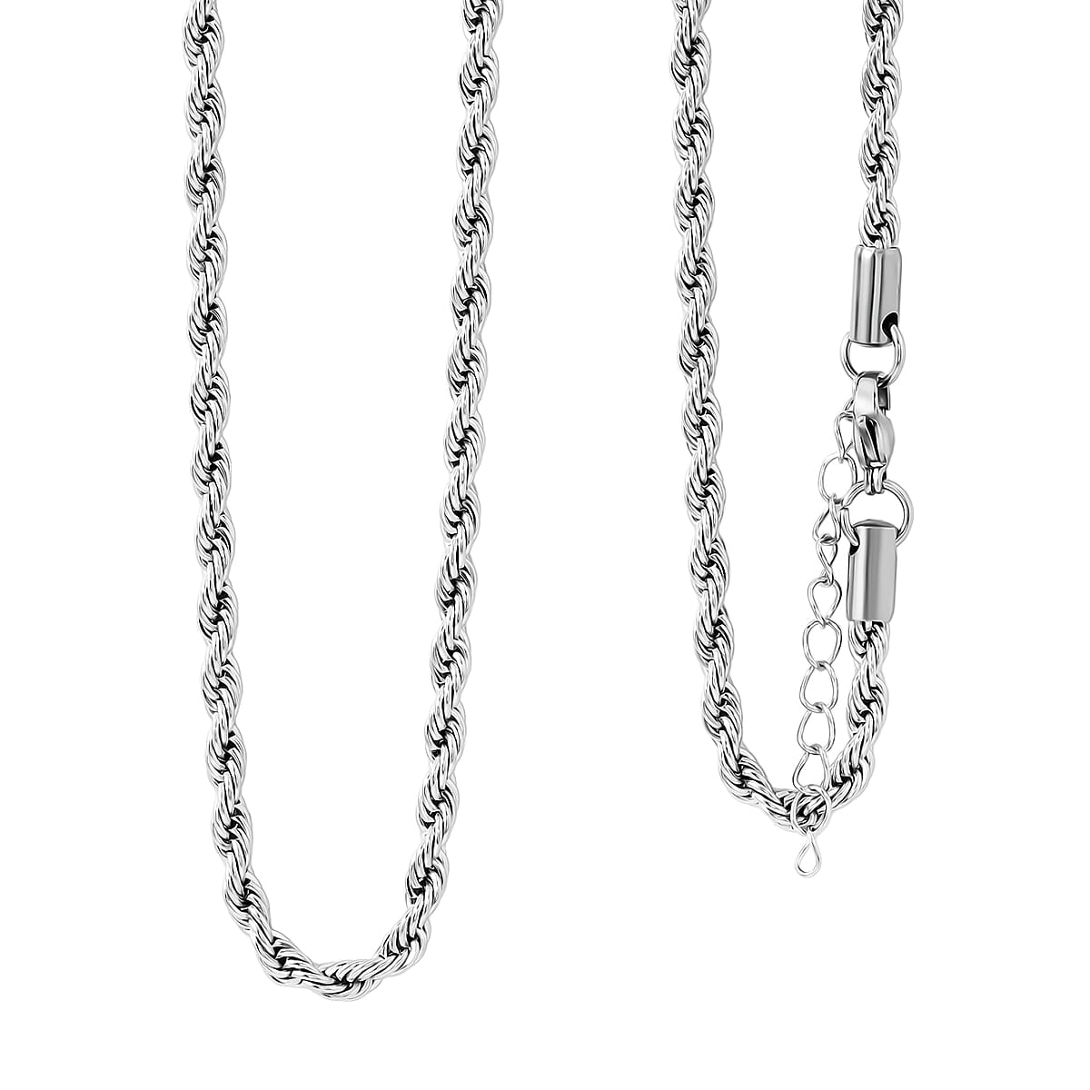 Rope Chain Bracelet (8.50In) and Necklace (24 Inches) in Stainless Steel image number 3