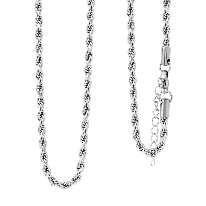 Rope Chain Bracelet (8.50In) and Necklace (24 Inches) in Stainless Steel