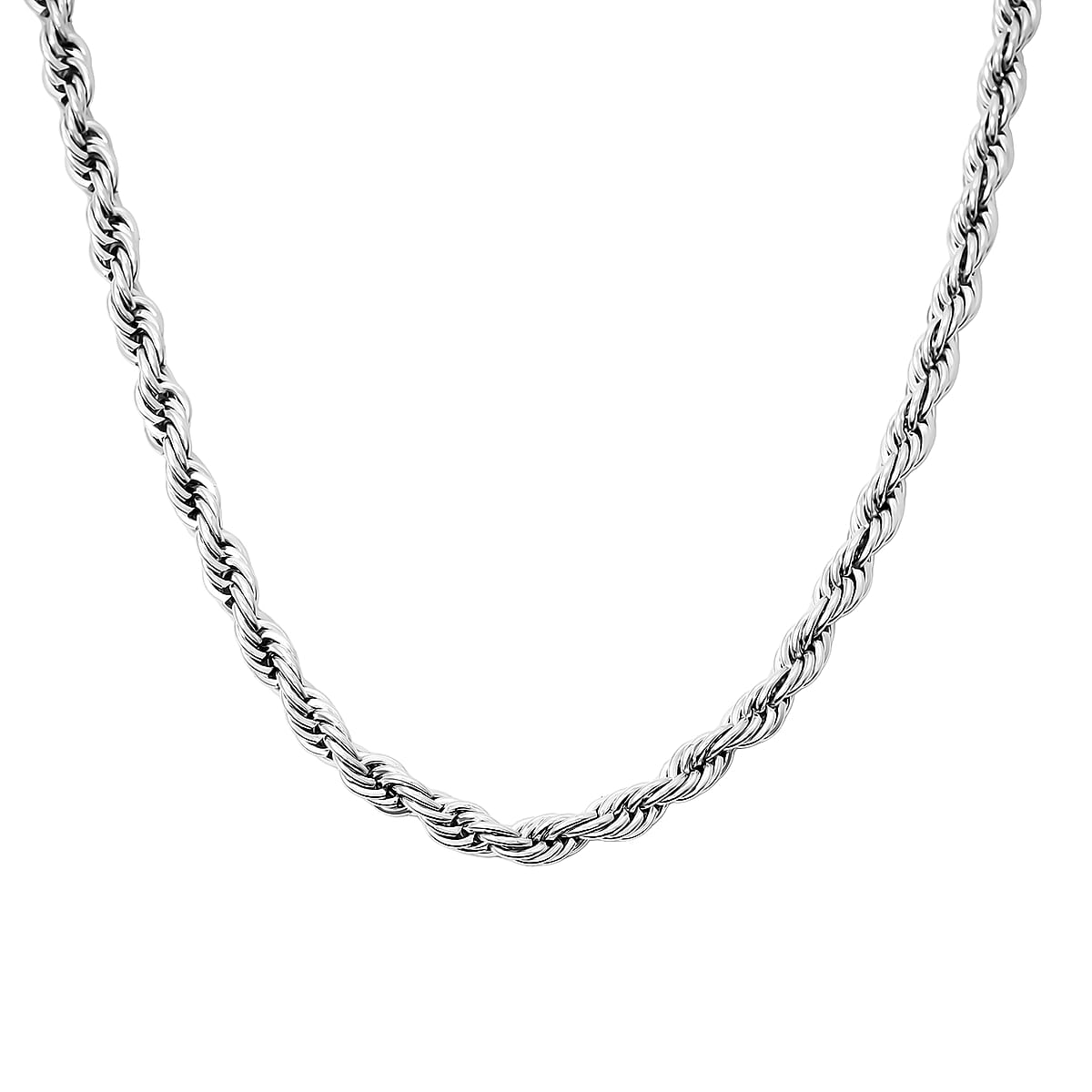 Rope Chain Bracelet (8.50In) and Necklace (24 Inches) in Stainless Steel image number 4