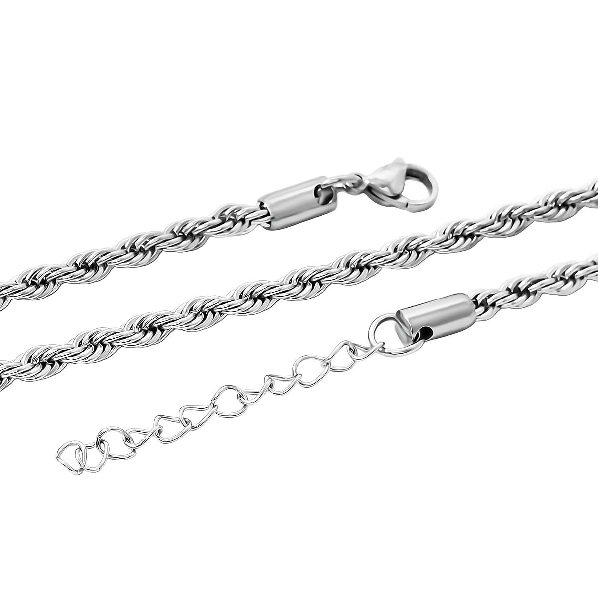 Rope Chain Bracelet (8.50In) and Necklace (24 Inches) in Stainless Steel image number 5