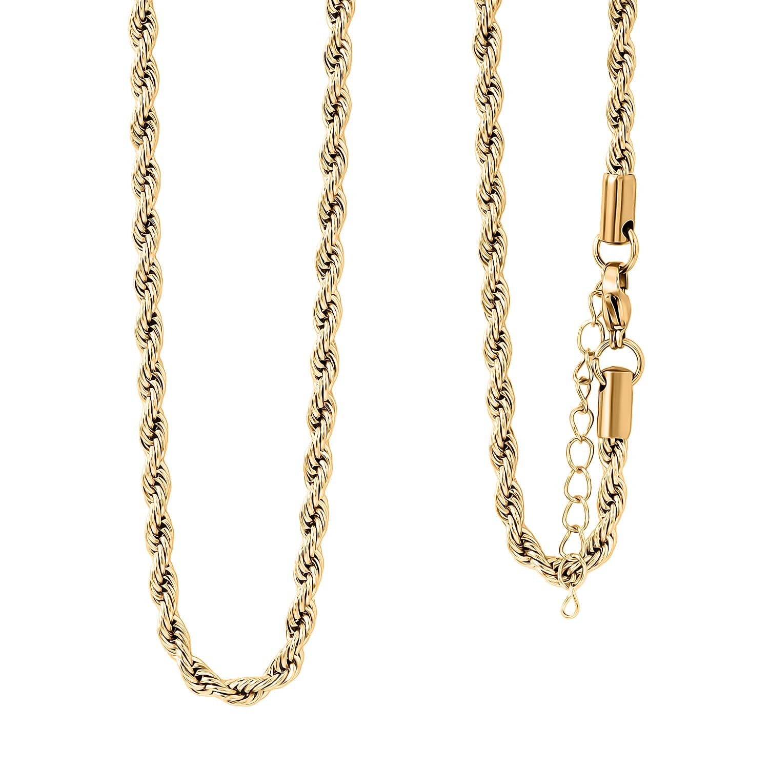 Rope Chain Bracelet (8.50In) and Necklace (24 Inches) in ION Plated YG Stainless Steel