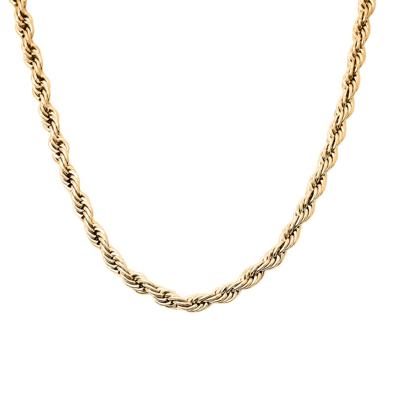 Rope Chain Bracelet (8.50In) and Necklace (24 Inches) in ION Plated YG Stainless Steel