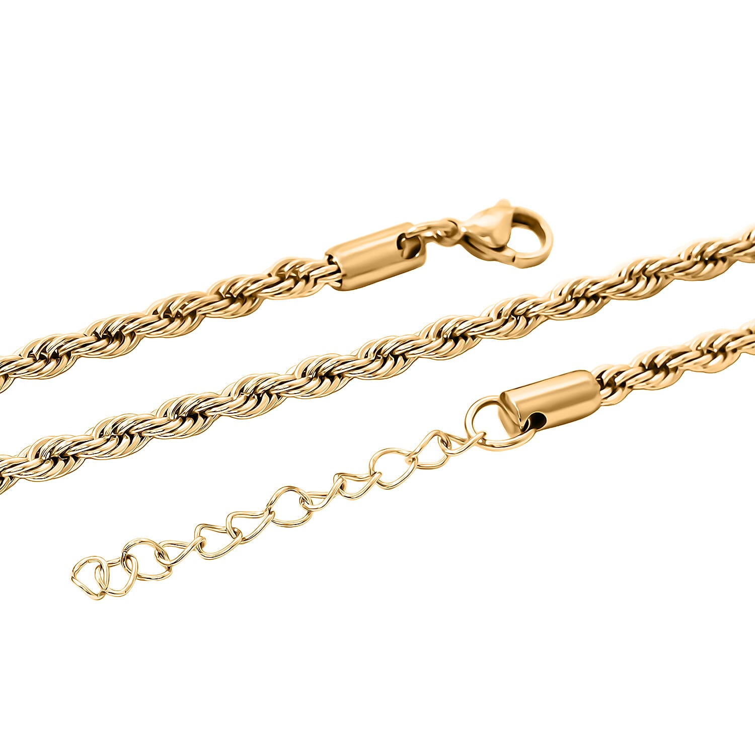 Rope Chain Bracelet (8.50In) and Necklace (24 Inches) in ION Plated YG Stainless Steel