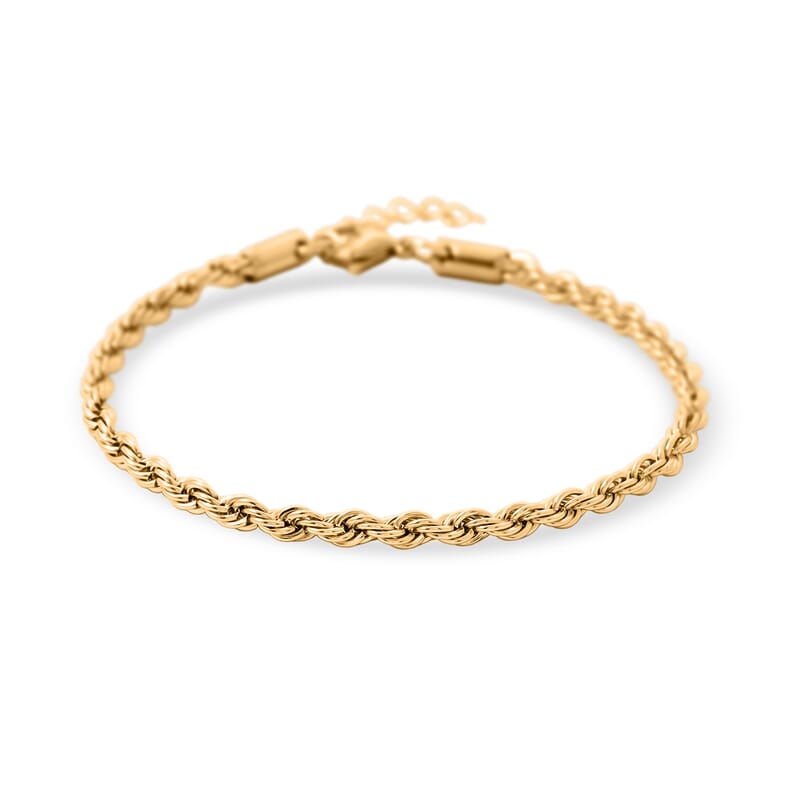 Rope Chain Bracelet (8.50In) and Necklace (24 Inches) in ION Plated YG Stainless Steel