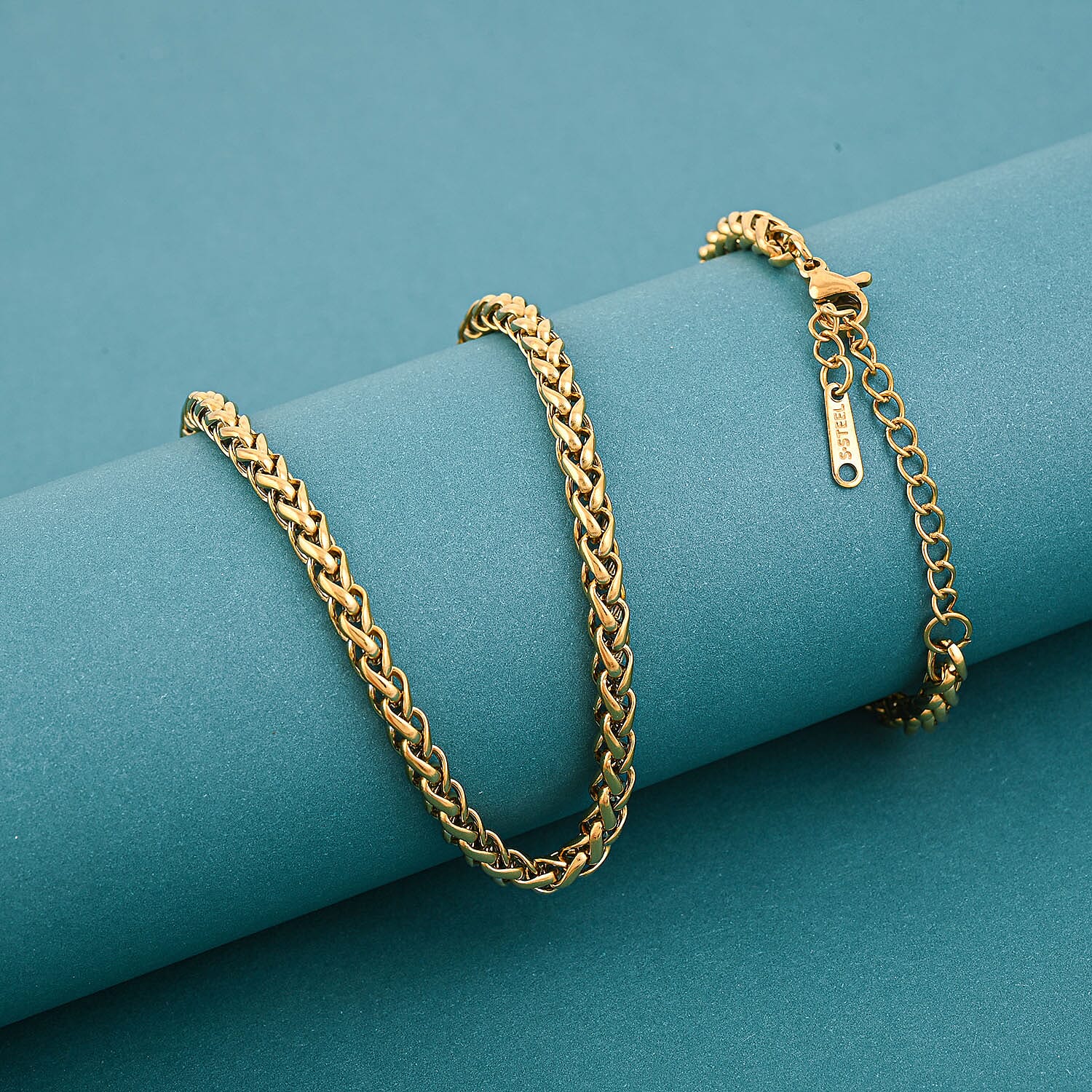 Spiga Chain Bracelet (8.50In) and Necklace 24 Inches in ION Plated YG Stainless Steel