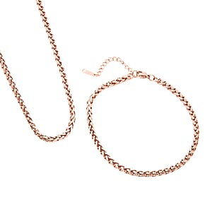 Spiga Chain Bracelet (8.50In) and Necklace 24 Inches in ION Plated RG Stainless Steel