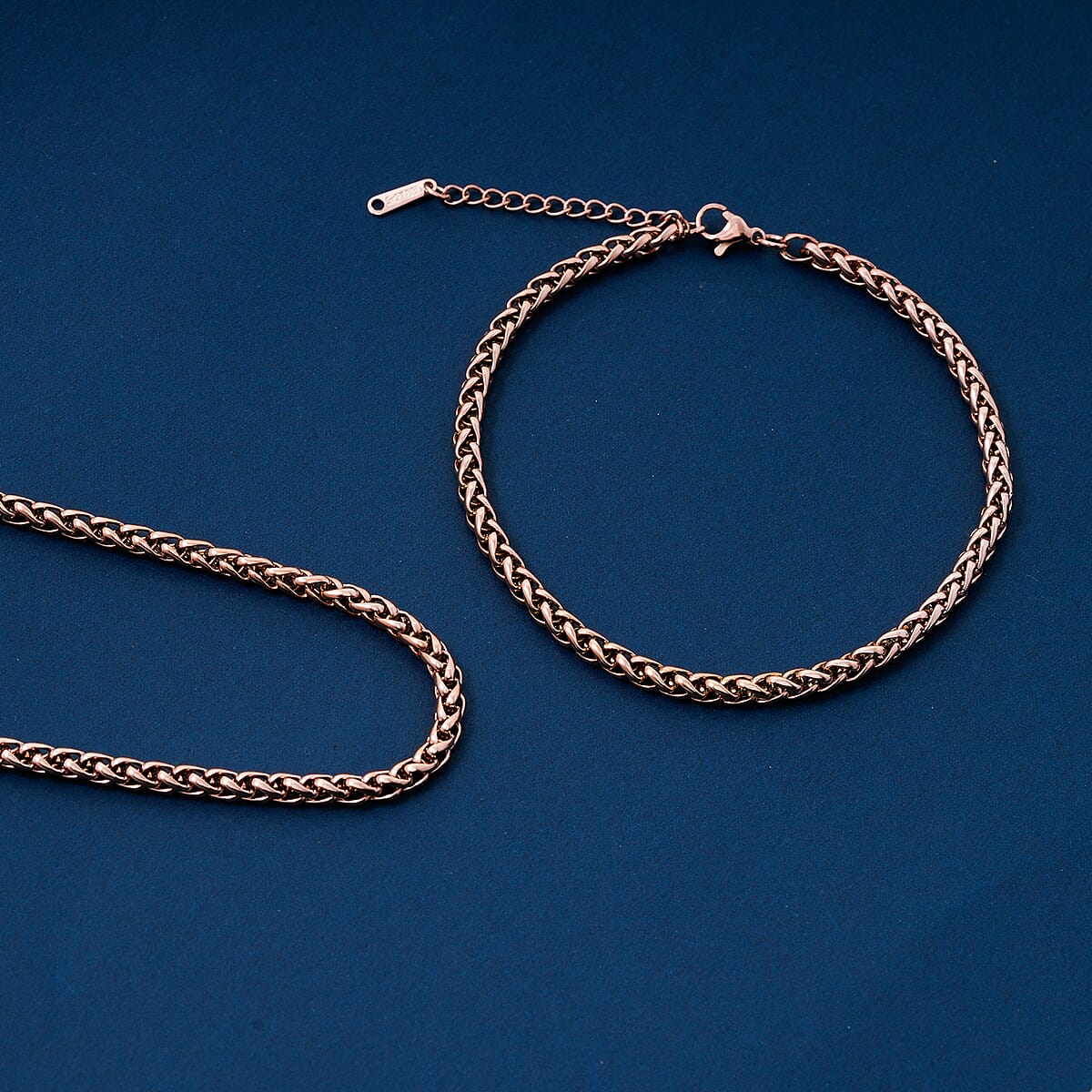 Spiga Chain Bracelet (8.50In) and Necklace 24 Inches in ION Plated RG Stainless Steel image number 1