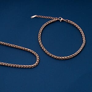 Spiga Chain Bracelet (8.50In) and Necklace 24 Inches in ION Plated RG Stainless Steel