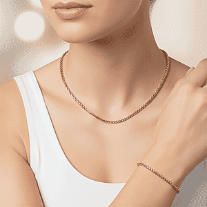 Spiga Chain Bracelet (8.50In) and Necklace 24 Inches in ION Plated RG Stainless Steel