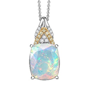 D'Joy Ethiopian Welo Opal and Multi Gemstone 2.70 ctw Royal Arch Spectrum Pendant Necklace in Rhodium Over Sterling Silver (20 Inches)